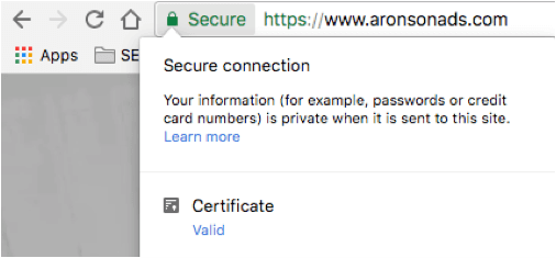 HTTPs or Secure Website Example | Aronson Advertising
