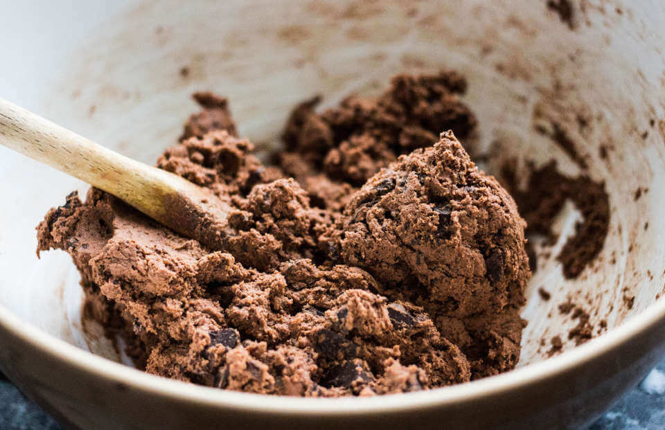 A bowl of brownie mix.